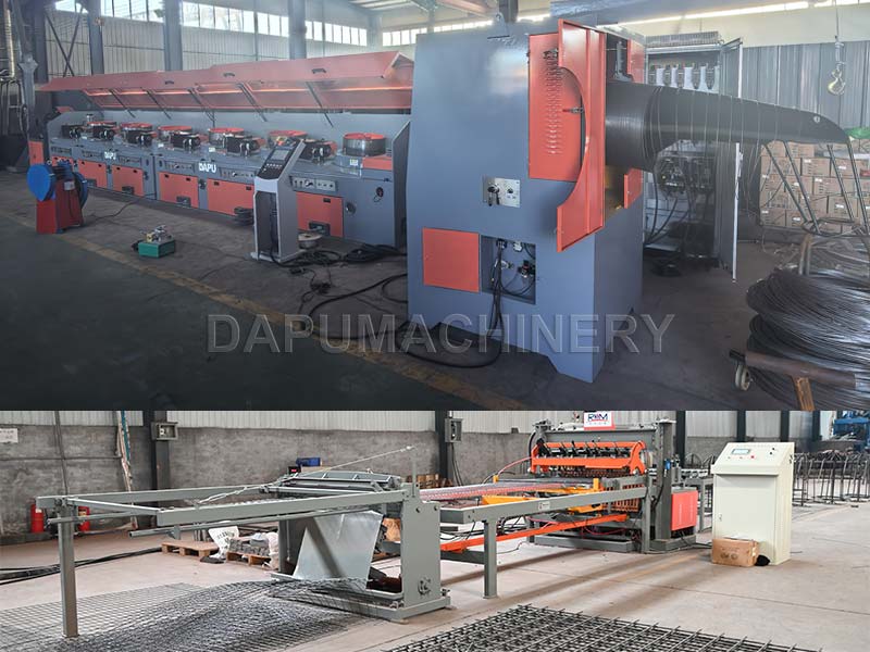 Complete JIAKE poultry cage mesh production line in Egypt including 6-block straight-line wire drawing machine and pneumatic welding machine.